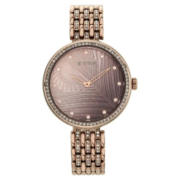 Titan 95129QM01 | Titan Animalia Brown Dial Analog Stainless Steel Strap watch for Women