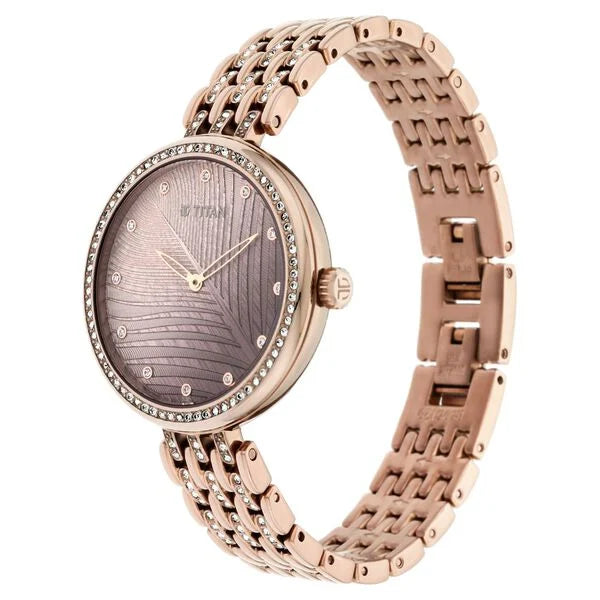 Titan 95129QM01 | Titan Animalia Brown Dial Analog Stainless Steel Strap watch for Women