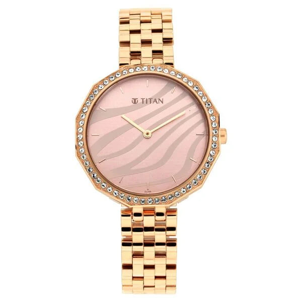Titan 95132WM01 | Titan Animalia Rose Gold Dial Quartz Analog Stainless Steel Strap Watch for Women