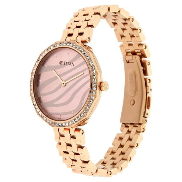 Titan 95132WM01 | Titan Animalia Rose Gold Dial Quartz Analog Stainless Steel Strap Watch for Women