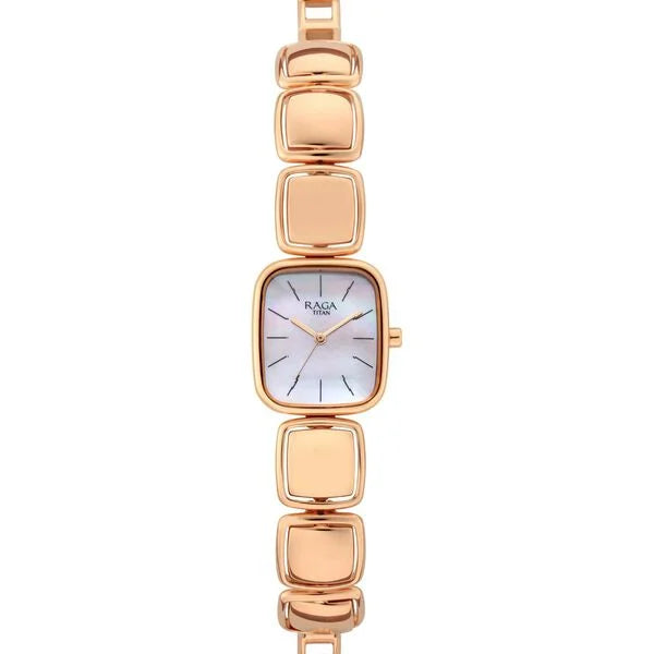 Titan 95136WM01 | Titan Raga Moments of Joy Mother of Pearl Dial Analog Rose Gold Metal Strap watch for Women