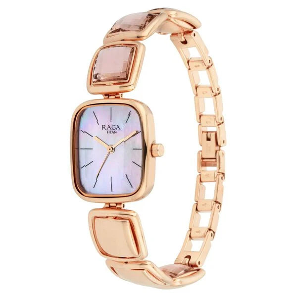 Titan 95136WM01 | Titan Raga Moments of Joy Mother of Pearl Dial Analog Rose Gold Metal Strap watch for Women