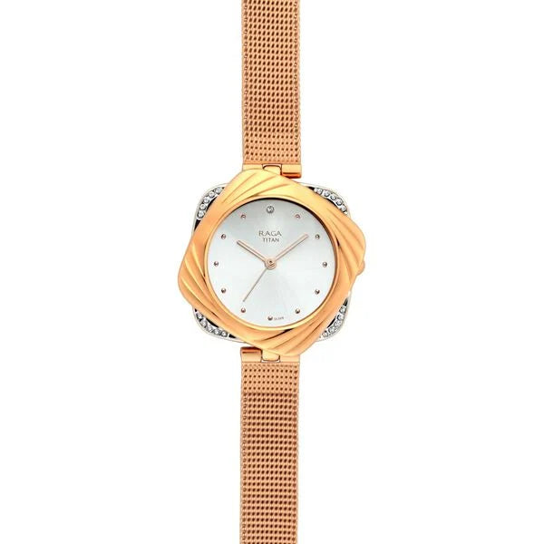 Titan 95139KM01 | Titan Raga Moments Of Joy Silver Dial Women Watch With Metal Strap