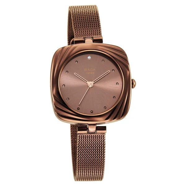 Titan 95139QM02 | Titan Raga Moments of Joy Brown Dial Analog Stainless Steel Strap Watch for Women