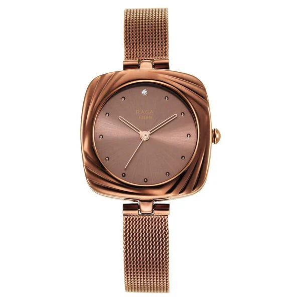 Titan 95139QM02 | Titan Raga Moments of Joy Brown Dial Analog Stainless Steel Strap Watch for Women
