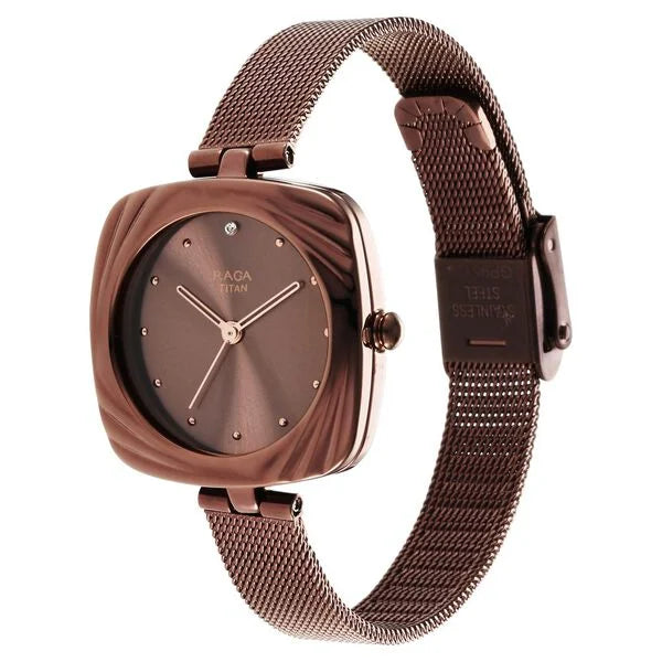 Titan 95139QM02 | Titan Raga Moments of Joy Brown Dial Analog Stainless Steel Strap Watch for Women