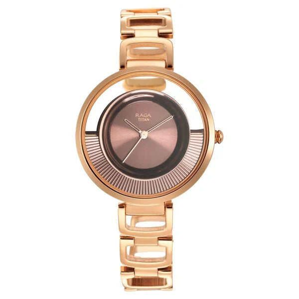 Titan 95140KM01 | Titan Raga Moments of Joy Brown Dial Analog Metal Strap Watch for Women