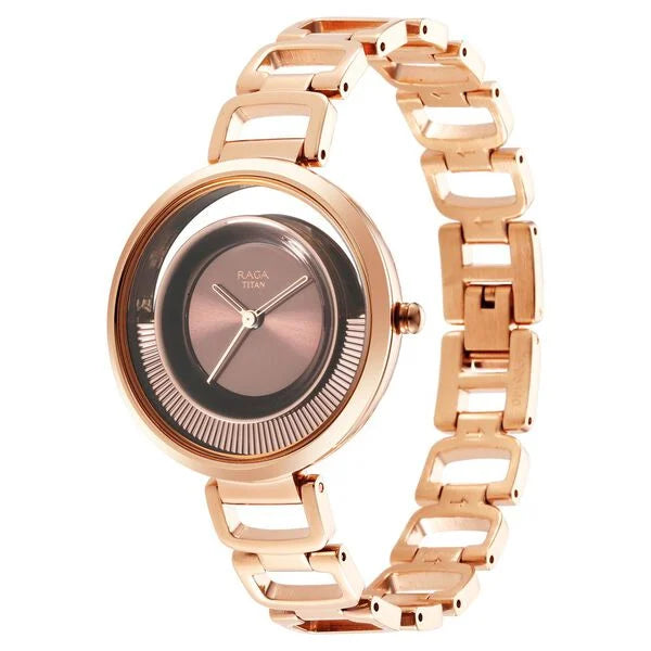 Titan 95140KM01 | Titan Raga Moments of Joy Brown Dial Analog Metal Strap Watch for Women