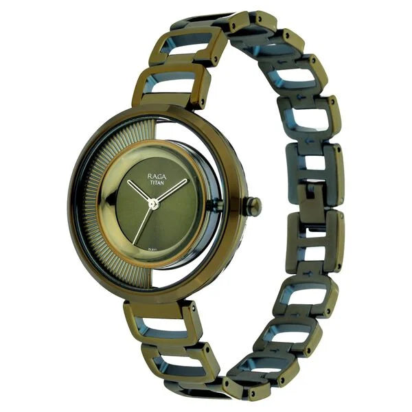Titan 95140QM01 | Titan Raga Moments Of Joy Green Dial Women Watch With Metal Strap