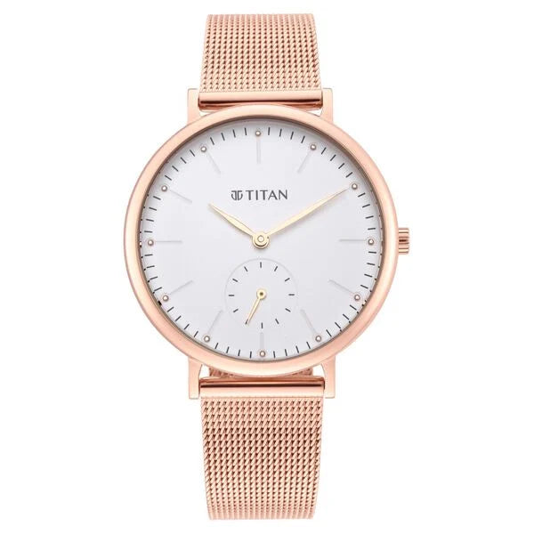 Titan 95142WM01 | Titan Slimline White Dial Analog with Date Stainless Steel Strap watch for Women