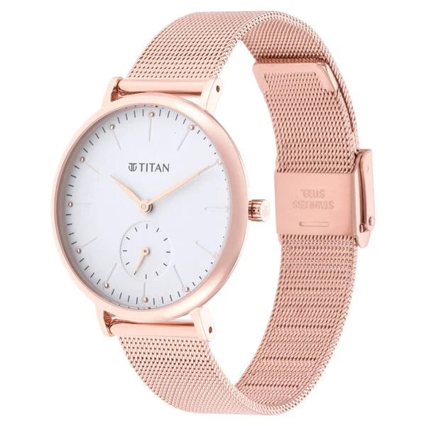 Titan 95142WM01 | Titan Slimline White Dial Analog with Date Stainless Steel Strap watch for Women