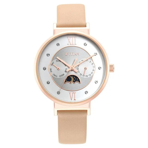 Titan 95144WL01 | Titan Slimline Silver Dial Quartz Multifunction Leather Strap watch for Women