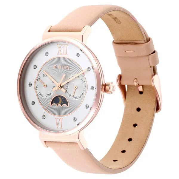 Titan 95144WL01 | Titan Slimline Silver Dial Quartz Multifunction Leather Strap watch for Women