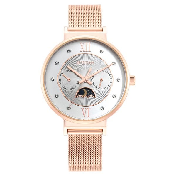 Titan 95144WM01 | Titan Slimline Silver Dial Quartz Multifunction Stainless Steel Strap Watch for Women