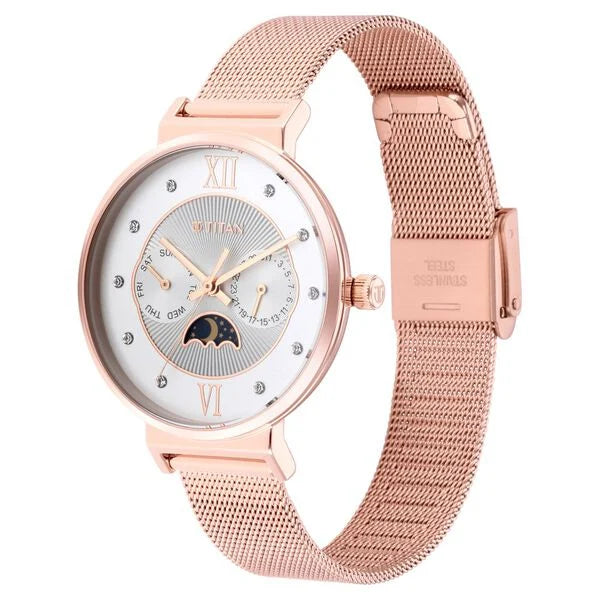 Titan 95144WM01 | Titan Slimline Silver Dial Quartz Multifunction Stainless Steel Strap Watch for Women