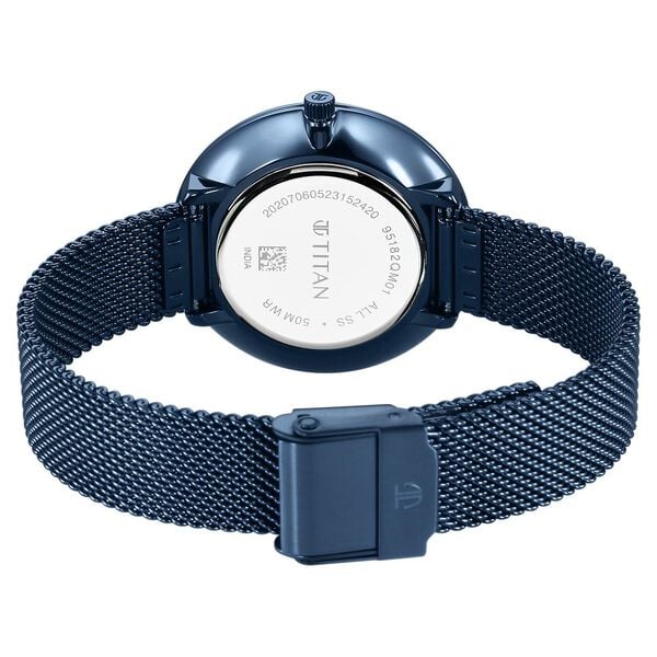 Titan 95182QM01 | Titan Slimline Quartz Analog White Dial Blue Stainless Steel Strap Watch for Women
