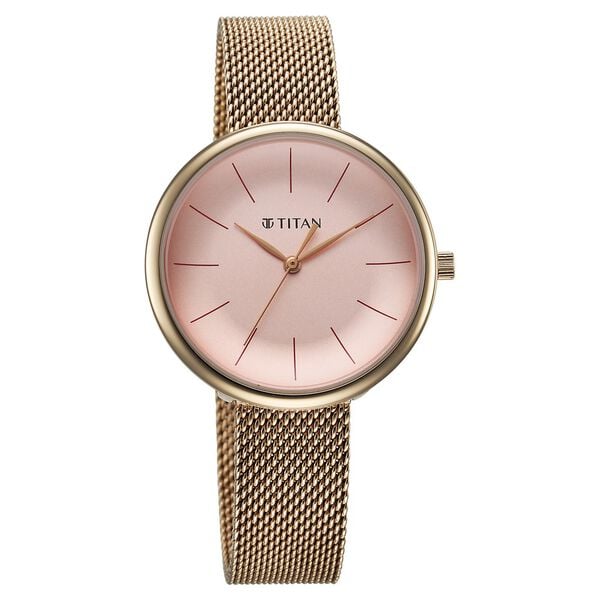 Titan 95182WM01 | Titan Slimline Quartz Analog Pink Dial Rose Gold Stainless Steel Strap Watch for Women