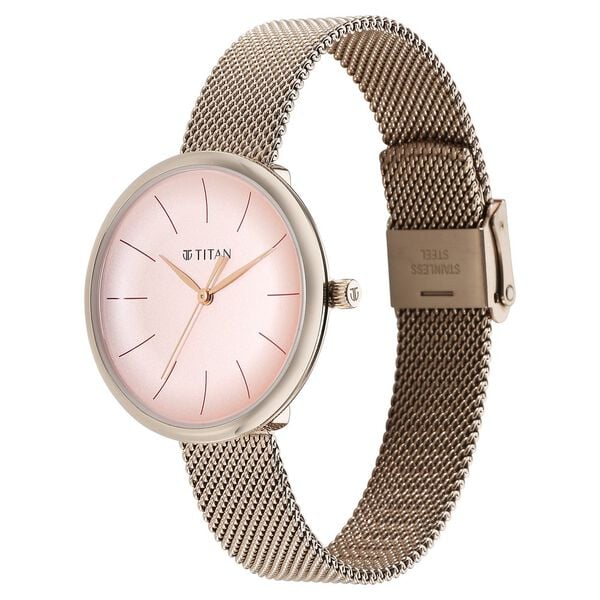 Titan 95182WM01 | Titan Slimline Quartz Analog Pink Dial Rose Gold Stainless Steel Strap Watch for Women
