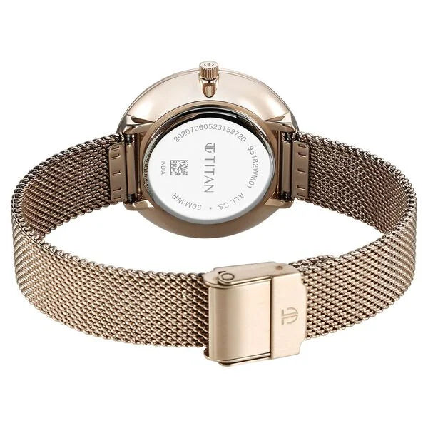 Titan 95182WM01 | Titan Slimline Quartz Analog Pink Dial Rose Gold Stainless Steel Strap Watch for Women