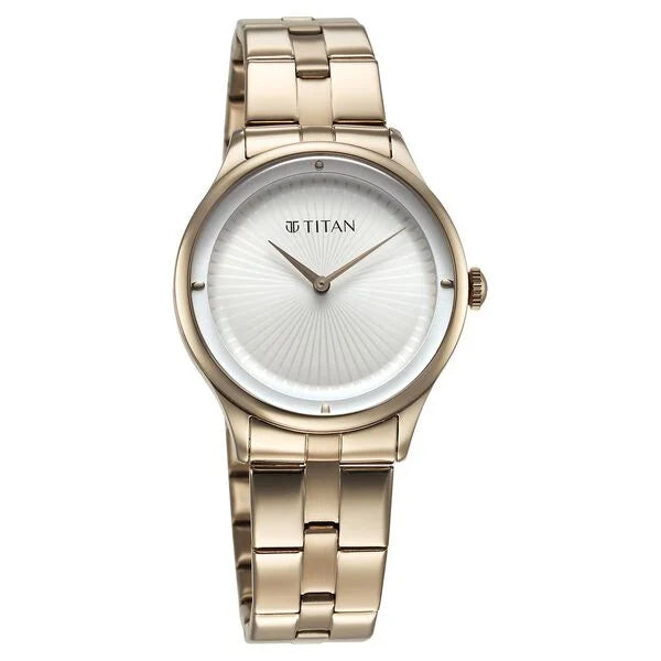 Titan 95185WM01 | Titan Workwear Quartz Analog White Dial Stainless Steel Strap Watch for Women