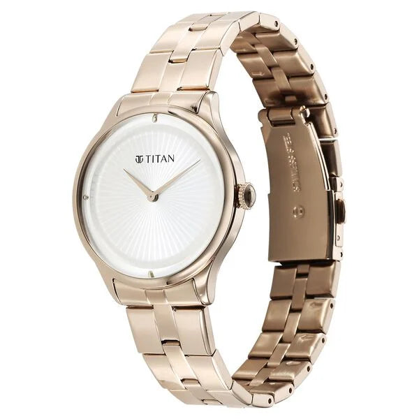 Titan 95185WM01 | Titan Workwear Quartz Analog White Dial Stainless Steel Strap Watch for Women