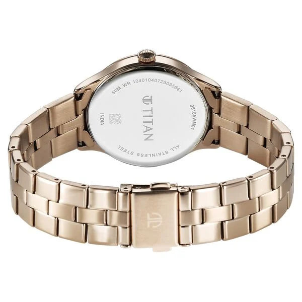 Titan 95185WM01 | Titan Workwear Quartz Analog White Dial Stainless Steel Strap Watch for Women