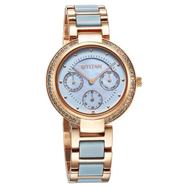 Titan 95187KD01 | Titan Acetate Quartz Multifunction Mother Of Pearl Dial Two Toned Strap Watch for Women