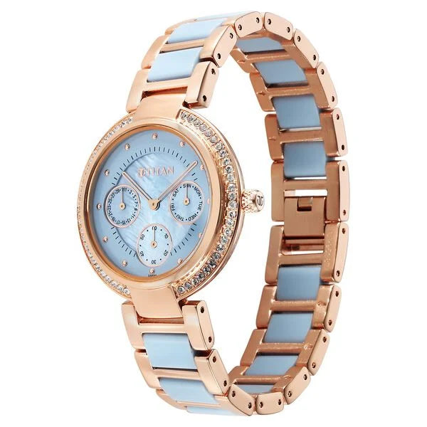 Titan 95187KD01 | Titan Acetate Quartz Multifunction Mother Of Pearl Dial Two Toned Strap Watch for Women