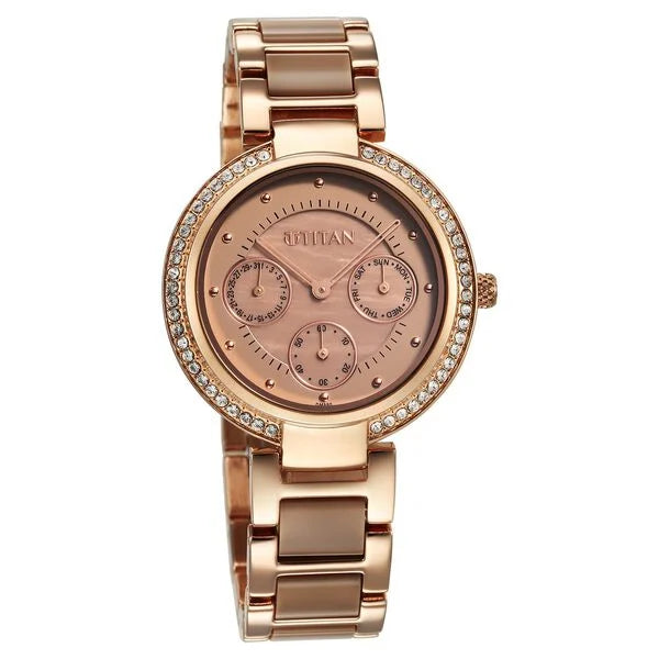 Titan 95187KD03 | Titan Acetate Mother Of Pearl Quartz Multifunction Hybrid Strap Watch for Women