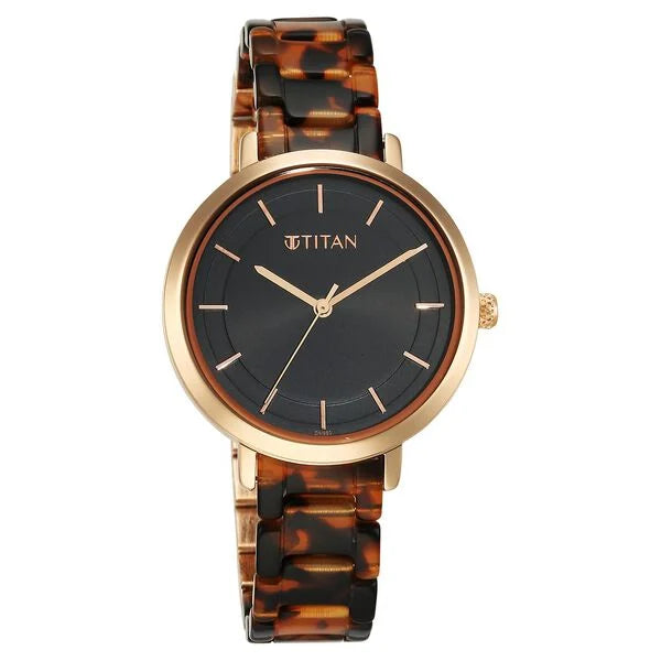 Titan 95188KD01 | Titan Purple Acetate Quartz Analog Black Dial Brass & Acetate Strap Watch for Women