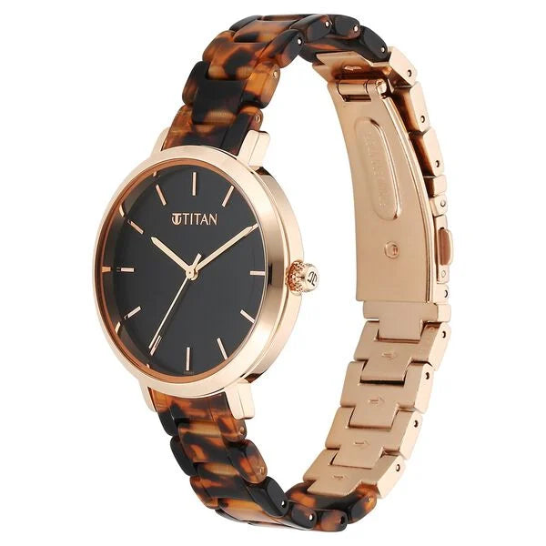 Titan 95188KD01 | Titan Purple Acetate Quartz Analog Black Dial Brass & Acetate Strap Watch for Women