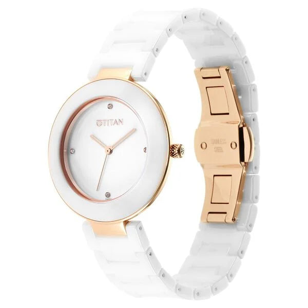 Titan 95189KC01 | Titan Purple Ceramics White Dial Analog Ceramic Strap watch for Women