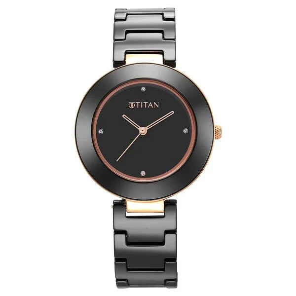 Titan 95189KC02 | Titan Purple Ceramics Black Dial Analog Ceramic Strap watch for Women