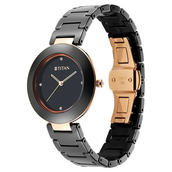 Titan 95189KC02 | Titan Purple Ceramics Black Dial Analog Ceramic Strap watch for Women
