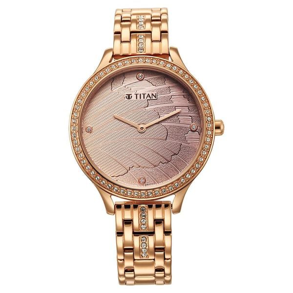 Titan 95209WM01 | Glitz Rose Gold Dial Stainless Steel Strap Watch for Women