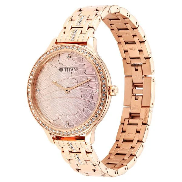 Titan 95209WM01 | Glitz Rose Gold Dial Stainless Steel Strap Watch for Women