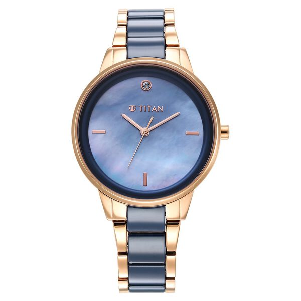 Titan 95213KD03 | Titan Purple Ceramics Blue Dial Analog Steel and Ceramic Strap watch for Women