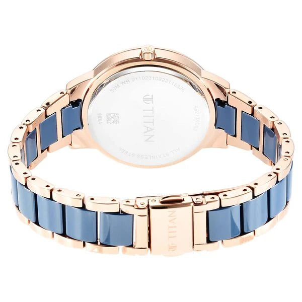 Titan 95213KD03 | Titan Purple Ceramics Blue Dial Analog Steel and Ceramic Strap watch for Women