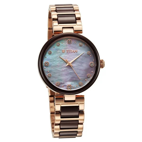 Titan 95214KD03 | Titan Purple Ceramics Mother of Pearl Dial Analog Steel and Ceramic Strap Watch for Women
