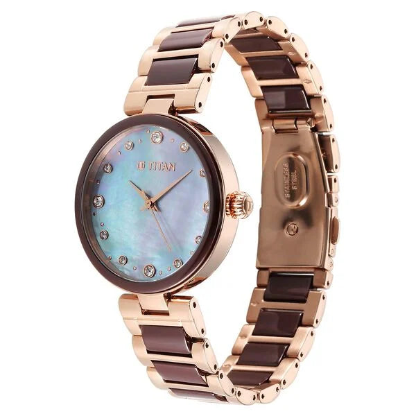 Titan 95214KD03 | Titan Purple Ceramics Mother of Pearl Dial Analog Steel and Ceramic Strap Watch for Women
