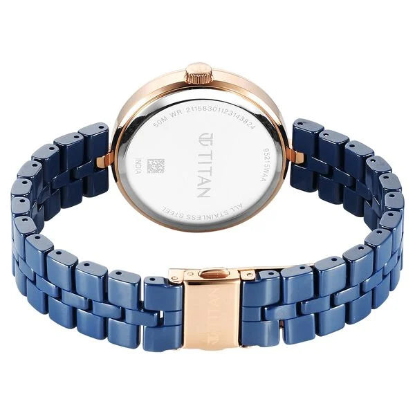 Titan 95215KC03 | Titan Purple Ceramics Quartz Analog Mother of Pearl Dial Blue Ceramic Strap Watch For Women