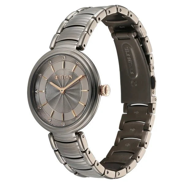 Titan 95240KM01 | Titan Aura Quartz Analog Titanium Dial With Titanium Stainless Steel Strap Watch for Women