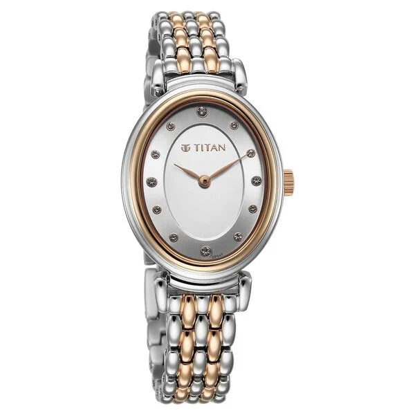 Titan 95242KM01 | Titan Aura Quartz Analog Silver Dial With Two Toned Stainless Steel Strap Watch For Women