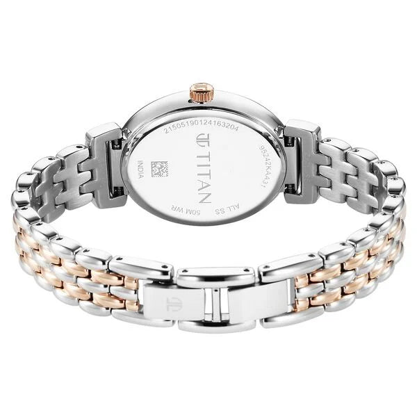 Titan 95242KM01 | Titan Aura Quartz Analog Silver Dial With Two Toned Stainless Steel Strap Watch For Women