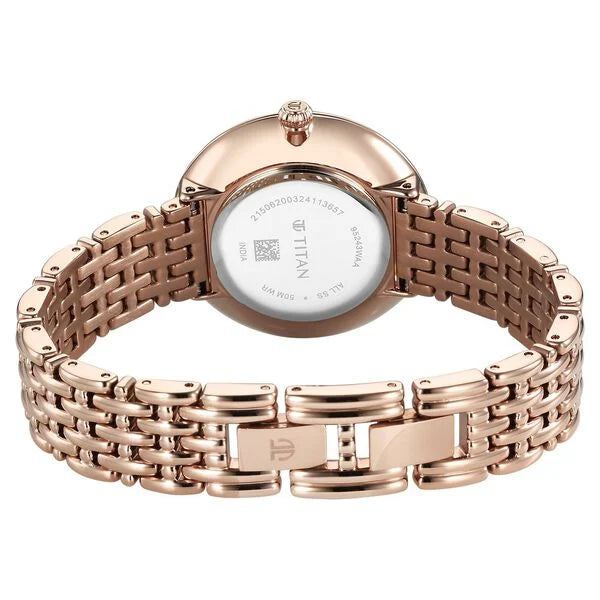 Titan 95243WM01 | Titan Aura Quartz Analog White Mother of Pearl Dial Rose Gold Stainless Steel Strap Watch for Women