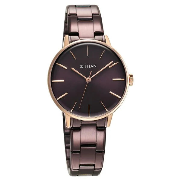 Titan 95248KM01 | Titan TGIF Quartz Analog Brown Dial Purple Stainless Steel Strap Watch for Women