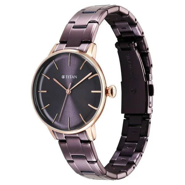 Titan 95248KM01 | Titan TGIF Quartz Analog Brown Dial Purple Stainless Steel Strap Watch for Women