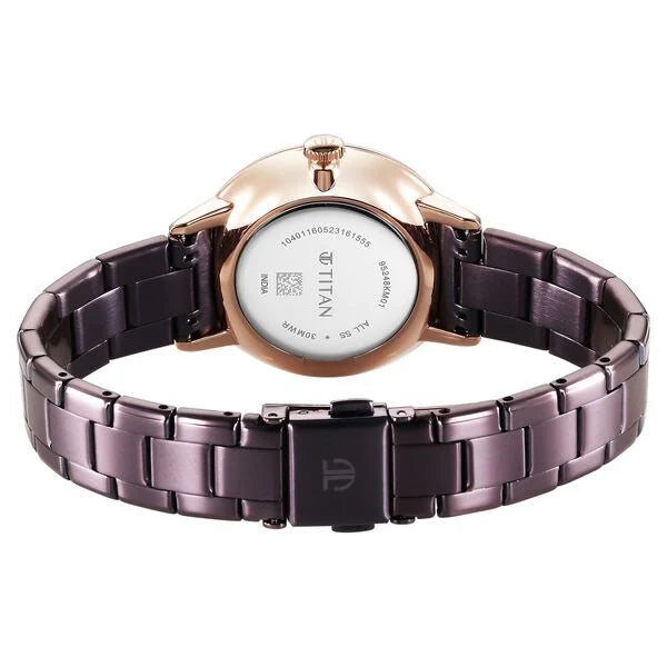 Titan 95248KM01 | Titan TGIF Quartz Analog Brown Dial Purple Stainless Steel Strap Watch for Women