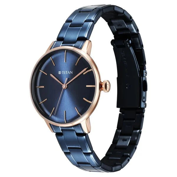 Titan 95248KM02 | Titan TGIF Quartz Analog Blue Dial Blue Stainless Steel Strap Watch for Women