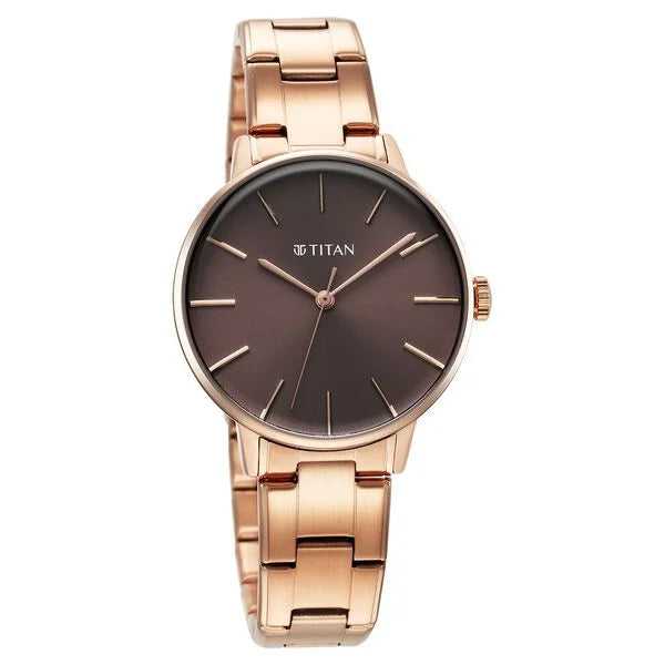 Titan 95248WM01 | Titan TGIF Quartz Analog Brown Dial Rose Gold Stainless Steel Strap Watch for Women